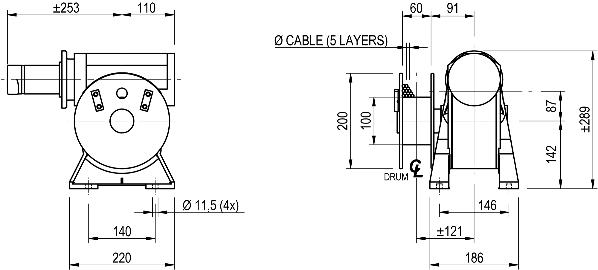 Dimension drawing EMCE series H type 500